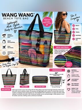 WANG WANG MULTICOLOR MESH BEACH TOTE BAG (NEW WITH TAGS) A28